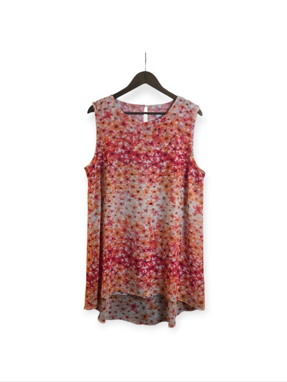 Calvin Klein Floral Sleeveless Blouse XL Pink Orange Lined Chiffon Top - Picture 2 of 6